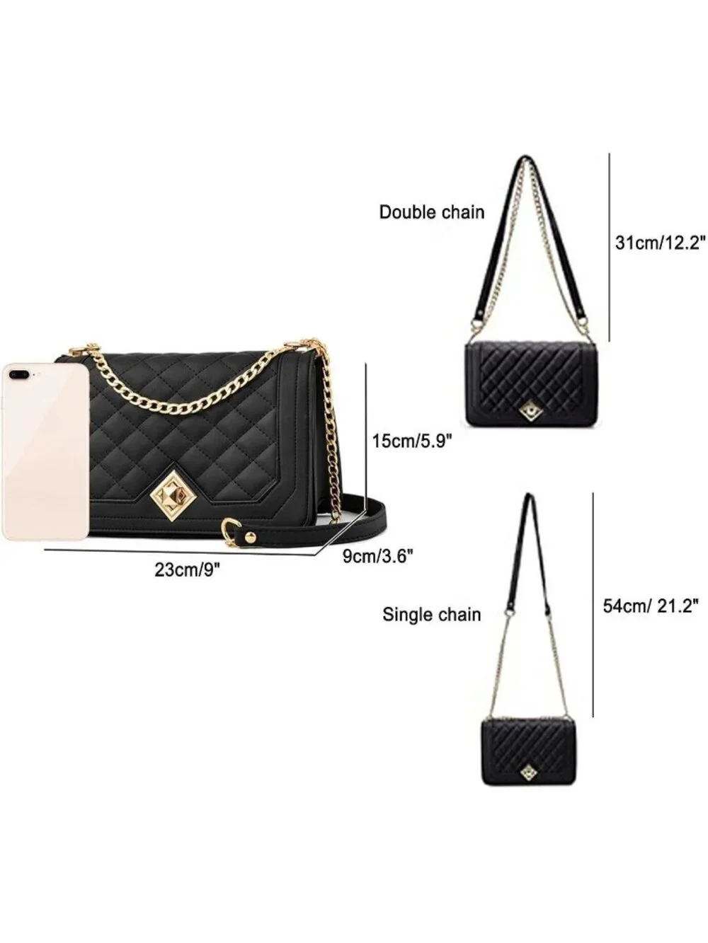 Womens White Quilted Small Pu Leather Shoulder Purse Chain Crossbody Bag